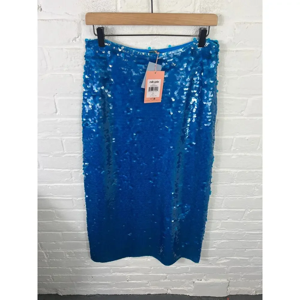 Cult Gaia Women's Laith sequin Maxi Skirt in Nile Blue Size Large NWT - Picture 2 of 6